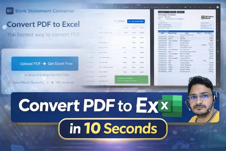 Demo video showing bank statement PDF being uploaded and converted to clean structured Excel file using Bank Statement Converter